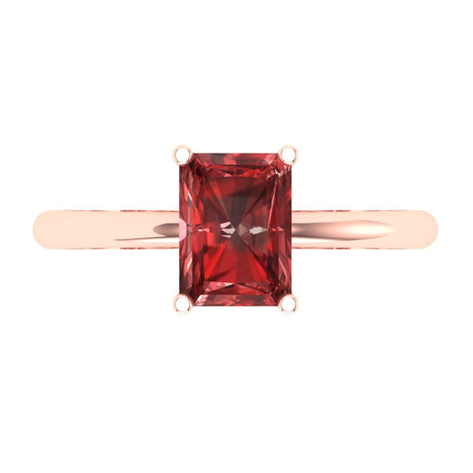 1.75 cttw Natural Garnet Solitaire  Engagement Ring - Solid Rose Gold (VVS1, Radiant Cut,7.5x5.5mm)