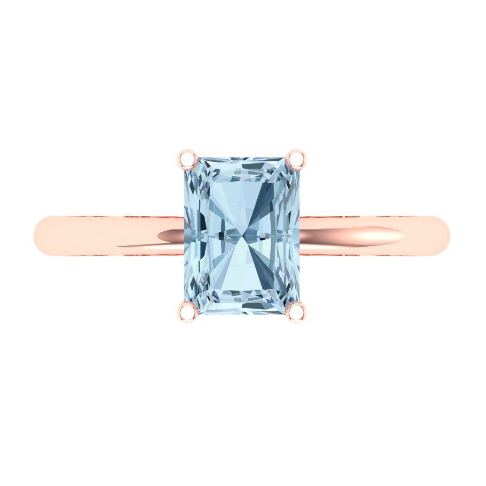 1.75 cttw Natural Aquamarine Solitaire  Engagement Ring - Solid Gold (Radiant Cut,7.5x5.5mm)