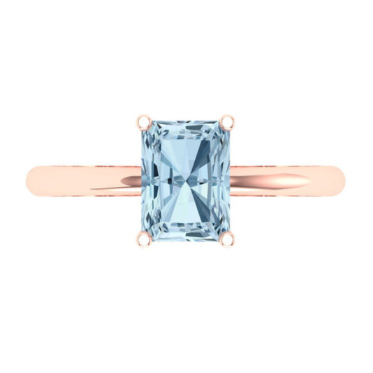 1.75 cttw Natural Aquamarine Solitaire  Engagement Ring - Solid Rose Gold (VVS1, Radiant Cut,7.5x5.5mm)