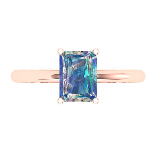 1.75 cttw Blue Moissanite Solitaire  Engagement Ring - Solid Rose Gold (VVS1, Radiant Cut,7.5x5.5mm)