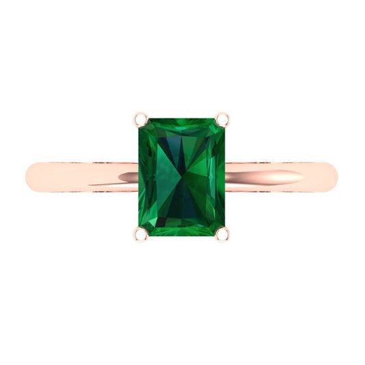 1.75 cttw Simulated Emerald Solitaire  Engagement Ring - Solid Rose Gold (VVS1, Radiant Cut,7.5x5.5mm)