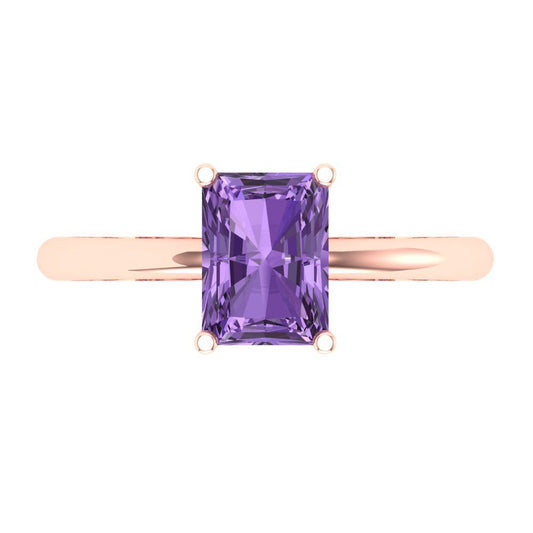 1.75 cttw Simulated Alexandrite Solitaire  Engagement Ring - Solid Rose Gold (VVS1, Radiant Cut,7.5x5.5mm)