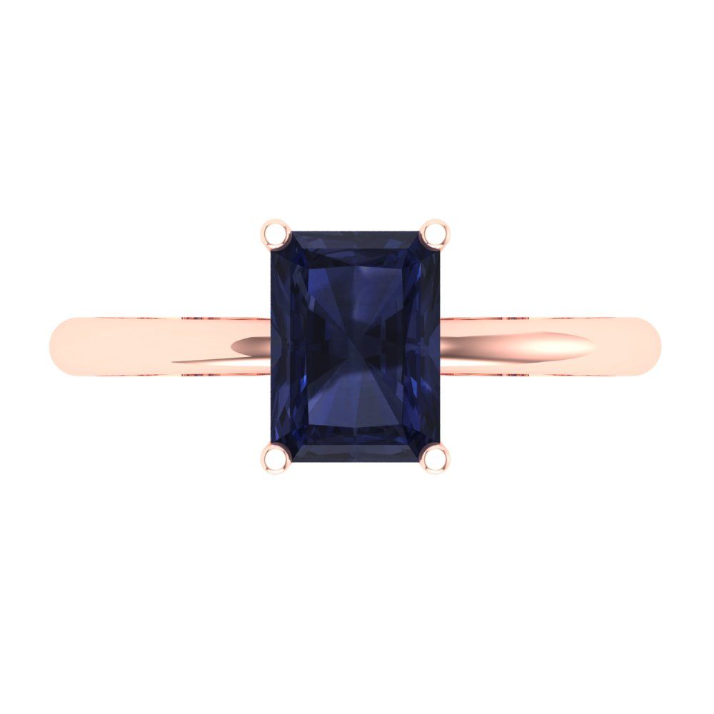 1.75 cttw Simulated Blue Sapphire Solitaire  Engagement Ring - Solid Gold (Radiant Cut,7.5x5.5mm)