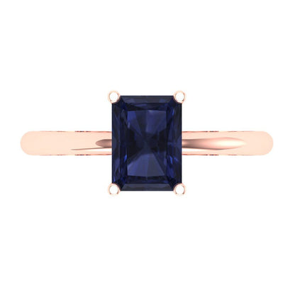 1.75 cttw Simulated Blue Sapphire Solitaire  Engagement Ring - Solid Gold (Radiant Cut,7.5x5.5mm)