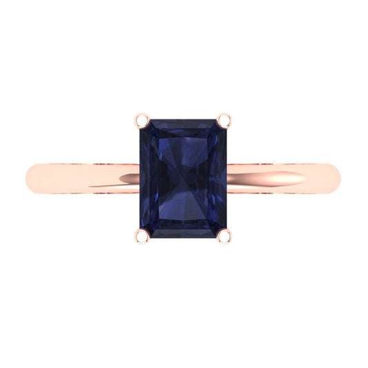 1.75 cttw Simulated Blue Sapphire Solitaire  Engagement Ring - Solid Rose Gold (VVS1, Radiant Cut,7.5x5.5mm)