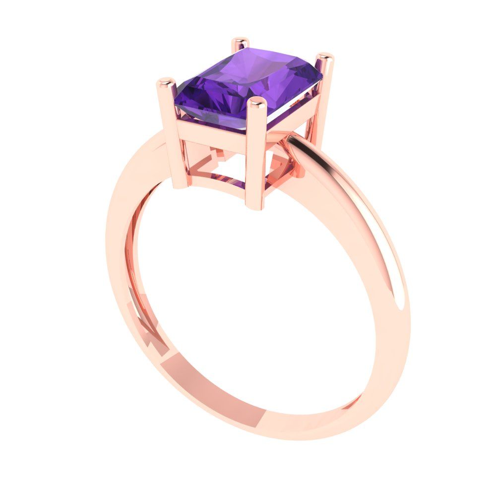 1.75 cttw Natural Amethyst Solitaire  Engagement Ring - Solid Gold (Radiant Cut,7.5x5.5mm)