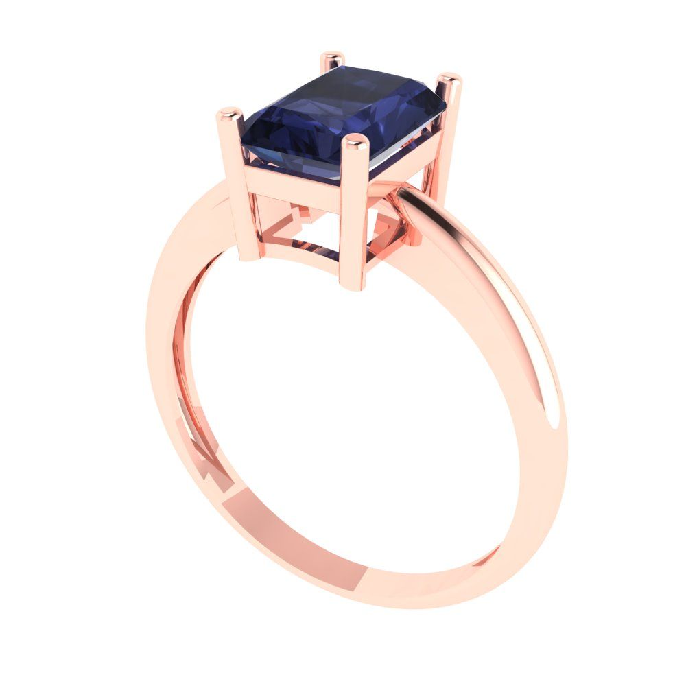 1.75 cttw Simulated Blue Sapphire Solitaire  Engagement Ring - Solid Gold (Radiant Cut,7.5x5.5mm)