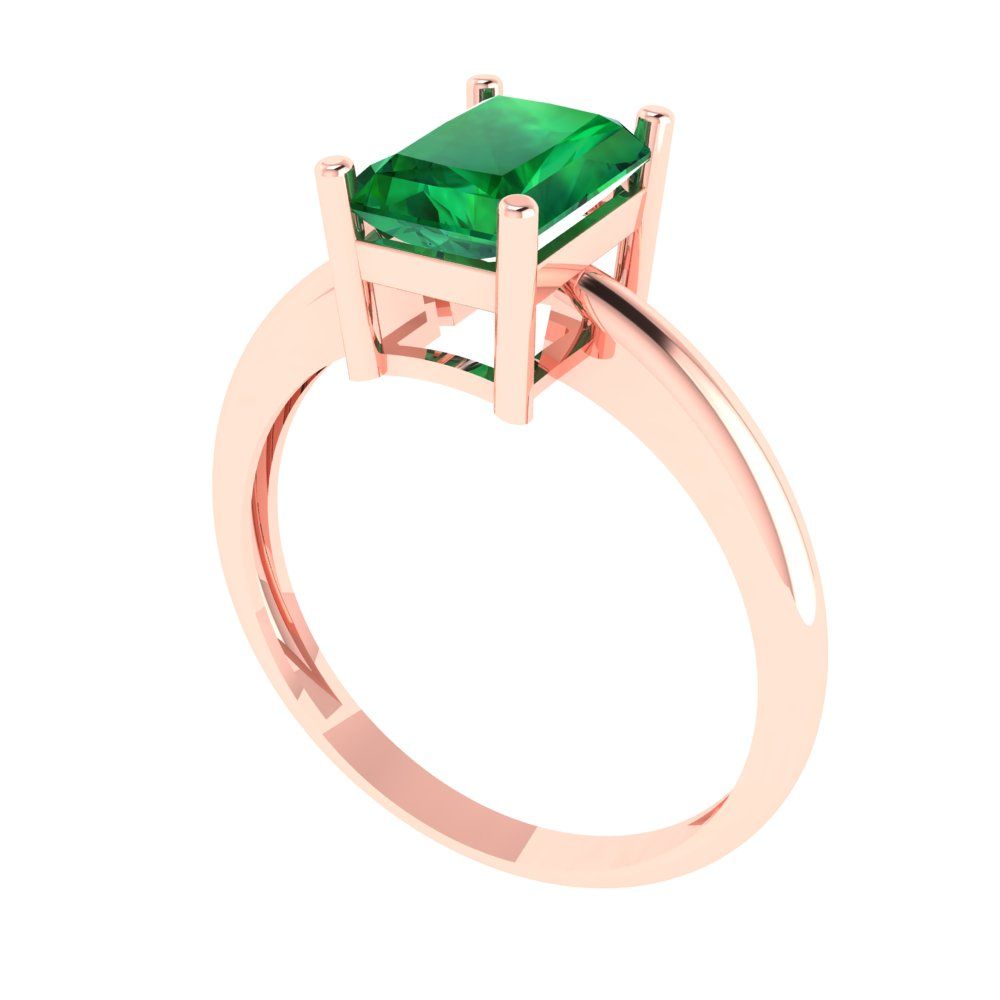 1.75 cttw Simulated Emerald Solitaire  Engagement Ring - Solid Gold (Radiant Cut,7.5x5.5mm)