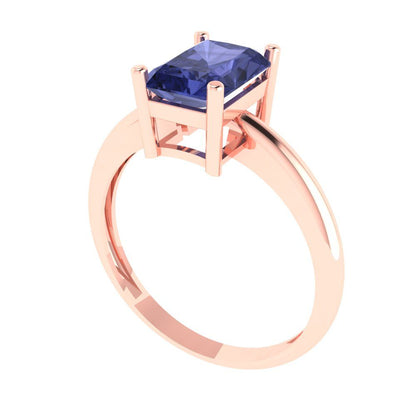 1.75 cttw Simulated Tanzanite Solitaire  Engagement Ring - Solid Gold (Radiant Cut,7.5x5.5mm)