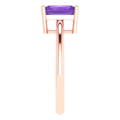 1.75 cttw Natural Amethyst Solitaire  Engagement Ring - Solid Gold (Radiant Cut,7.5x5.5mm)