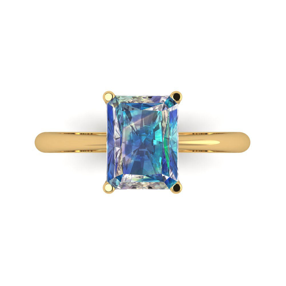 2.5 cttw Blue Moissanite Solitaire  Engagement Ring - Solid Gold (Radiant Cut,8.5x6.5mm)