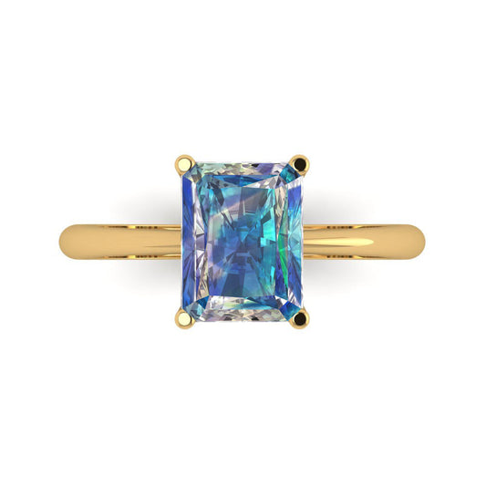 2.5 cttw Blue Moissanite Solitaire  Engagement Ring - Solid Yellow Gold (VVS1, Radiant Cut,8.5x6.5mm)