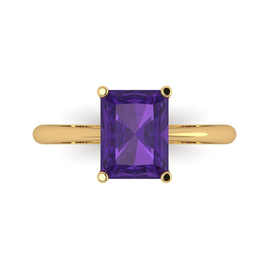2.5 cttw Natural Amethyst Solitaire  Engagement Ring - Solid Yellow Gold (VVS1, Radiant Cut,8.5x6.5mm)