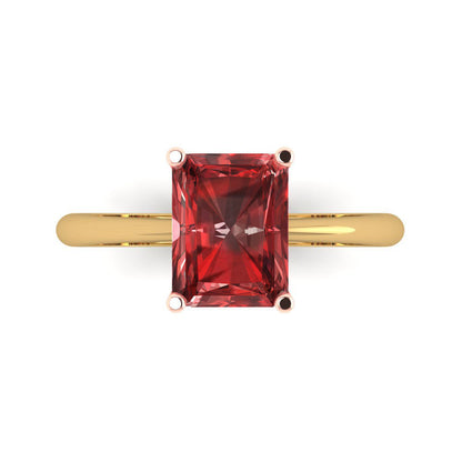 2.5 cttw Natural Garnet Solitaire  Engagement Ring - Solid Gold (Radiant Cut,8.5x6.5mm)