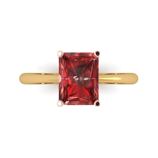 2.5 cttw Natural Garnet Solitaire  Engagement Ring - Solid Yellow Gold (VVS1, Radiant Cut,8.5x6.5mm)