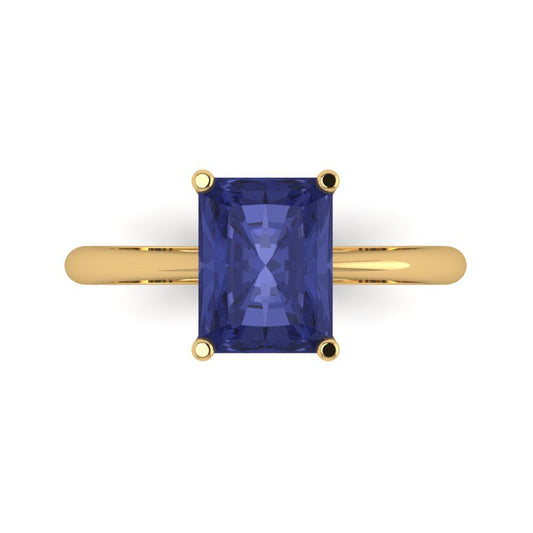 2.5 cttw Simulated Tanzanite Solitaire  Engagement Ring - Solid Yellow Gold (VVS1, Radiant Cut,8.5x6.5mm)
