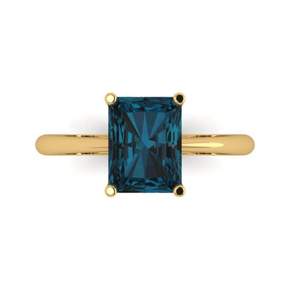 2.5 cttw Natural London Blue Topaz Solitaire  Engagement Ring - Solid Gold (Radiant Cut,8.5x6.5mm)