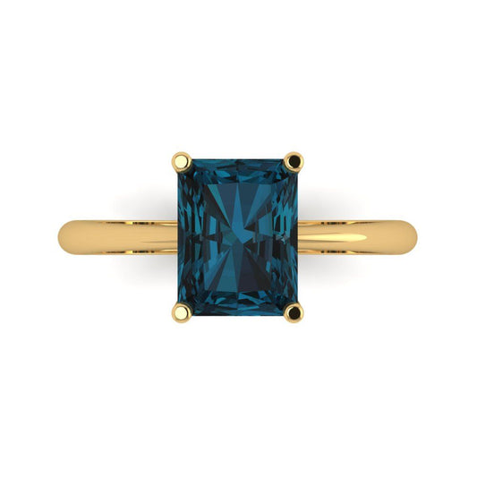 2.5 cttw Natural London Blue Topaz Solitaire  Engagement Ring - Solid Yellow Gold (VVS1, Radiant Cut,8.5x6.5mm)