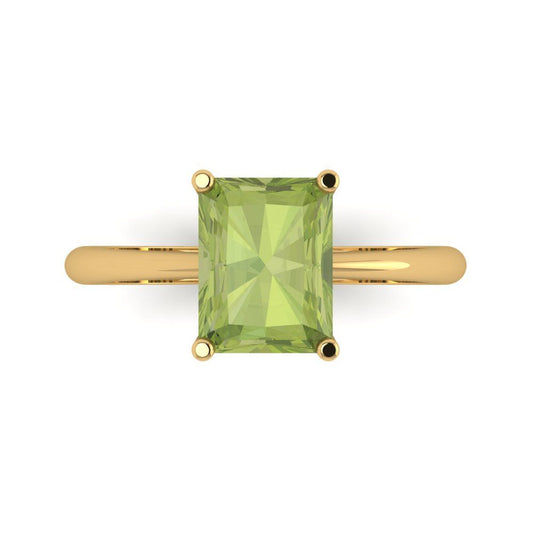2.5 cttw Natural Peridot Solitaire  Engagement Ring - Solid Yellow Gold (VVS1, Radiant Cut,8.5x6.5mm)