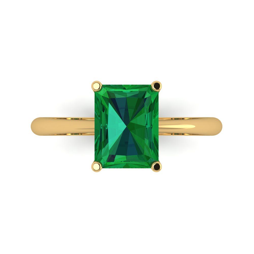 2.5 cttw Simulated Emerald Solitaire  Engagement Ring - Solid Gold (Radiant Cut,8.5x6.5mm)