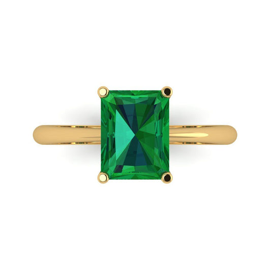 2.5 cttw Simulated Emerald Solitaire  Engagement Ring - Solid Yellow Gold (VVS1, Radiant Cut,8.5x6.5mm)