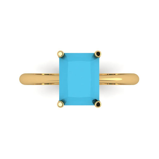 2.5 cttw Simulated Turquoise Solitaire  Engagement Ring - Solid Yellow Gold (VVS1, Radiant Cut,8.5x6.5mm)