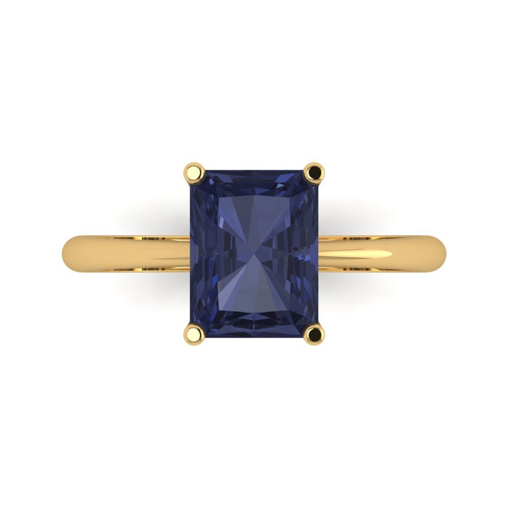 2.5 cttw Simulated Blue Sapphire Solitaire  Engagement Ring - Solid Gold (Radiant Cut,8.5x6.5mm)