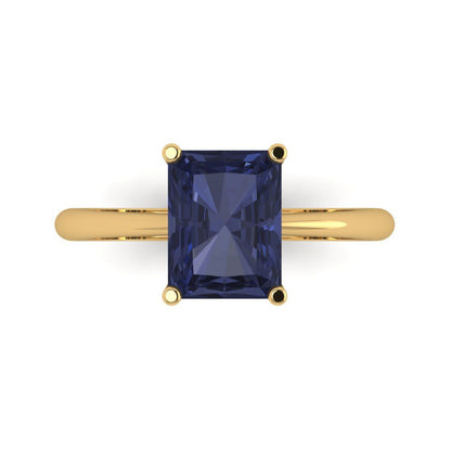 2.5 cttw Simulated Blue Sapphire Solitaire  Engagement Ring - Solid Gold (Radiant Cut,8.5x6.5mm)