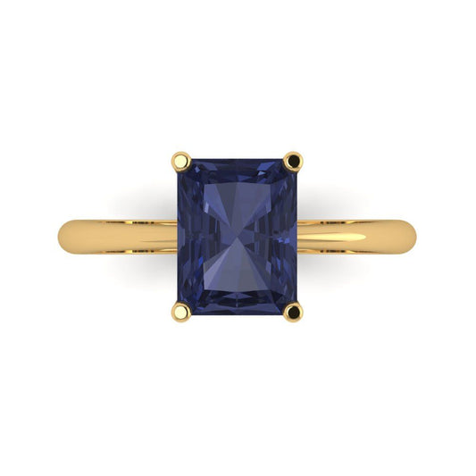 2.5 cttw Simulated Blue Sapphire Solitaire  Engagement Ring - Solid Yellow Gold (VVS1, Radiant Cut,8.5x6.5mm)