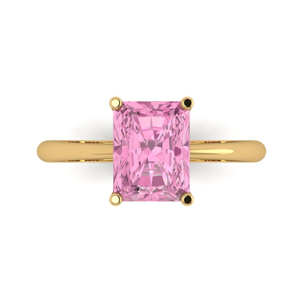 2.5 cttw Zirconia Simulated Pink Diamond Solitaire  Engagement Ring - Solid Gold (VVS1, Radiant Cut,8.5x6.5mm)