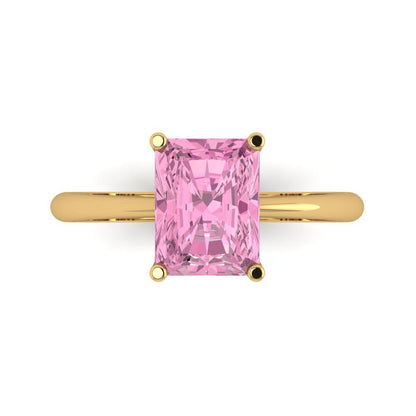 2.5 cttw Zirconia Simulated Pink Diamond Solitaire  Engagement Ring - Solid Gold (VVS1, Radiant Cut,8.5x6.5mm)