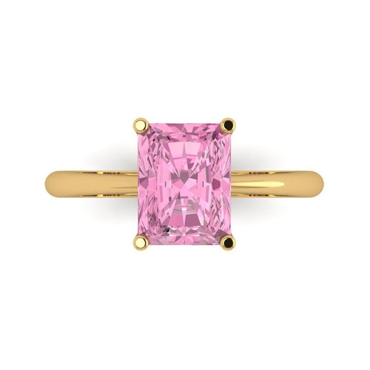 2.5 cttw Zirconia Simulated Pink Diamond Solitaire  Engagement Ring - Solid Yellow Gold (VVS1, Radiant Cut,8.5x6.5mm)