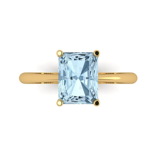 2.5 cttw Natural Aquamarine Solitaire  Engagement Ring - Solid Yellow Gold (VVS1, Radiant Cut,8.5x6.5mm)
