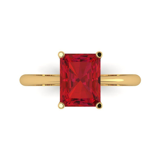 2.5 cttw Simulated Ruby Solitaire  Engagement Ring - Solid Yellow Gold (VVS1, Radiant Cut,8.5x6.5mm)
