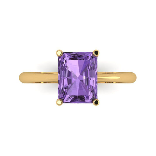 2.5 cttw Simulated Alexandrite Solitaire  Engagement Ring - Solid Yellow Gold (VVS1, Radiant Cut,8.5x6.5mm)