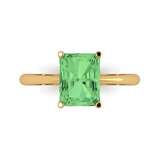 2.5 cttw Zirconia Simulated Green Diamond Solitaire  Engagement Ring - Solid Yellow Gold (VVS1, Radiant Cut,8.5x6.5mm)