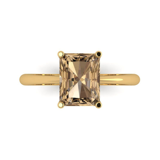 2.5 cttw Zirconia Simulated Champagne Diamond Solitaire  Engagement Ring - Solid Yellow Gold (VVS1, Radiant Cut,8.5x6.5mm)