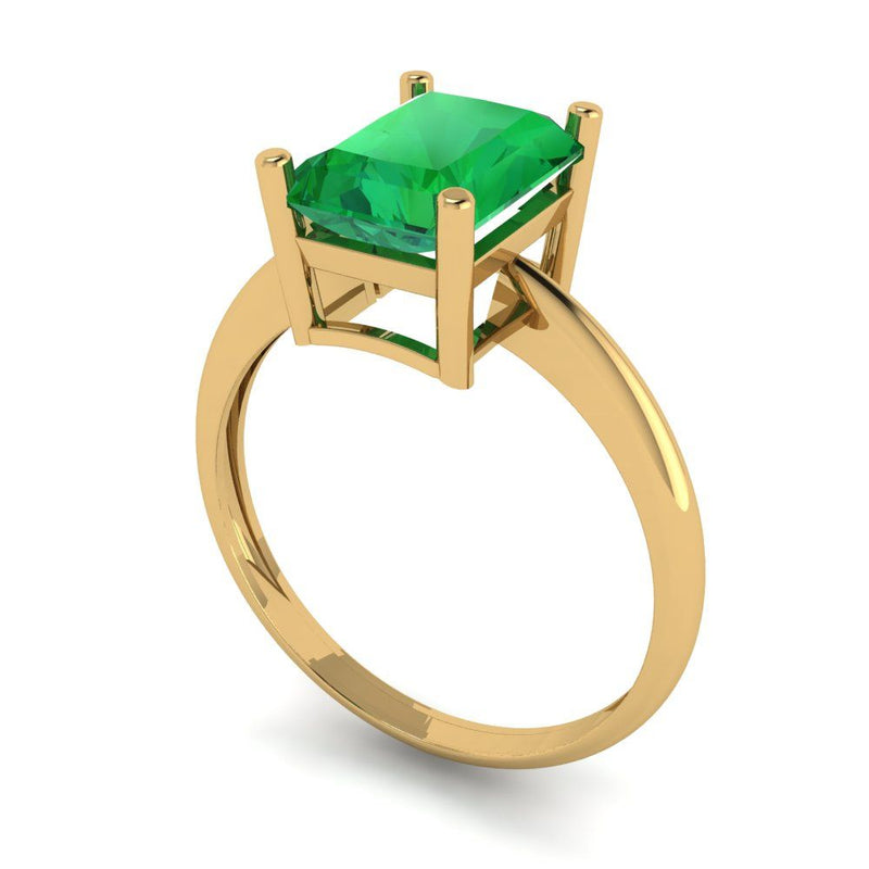 2.5 ct Brilliant Radiant Cut Simulated Emerald Stone Yellow Gold Solitaire Ring