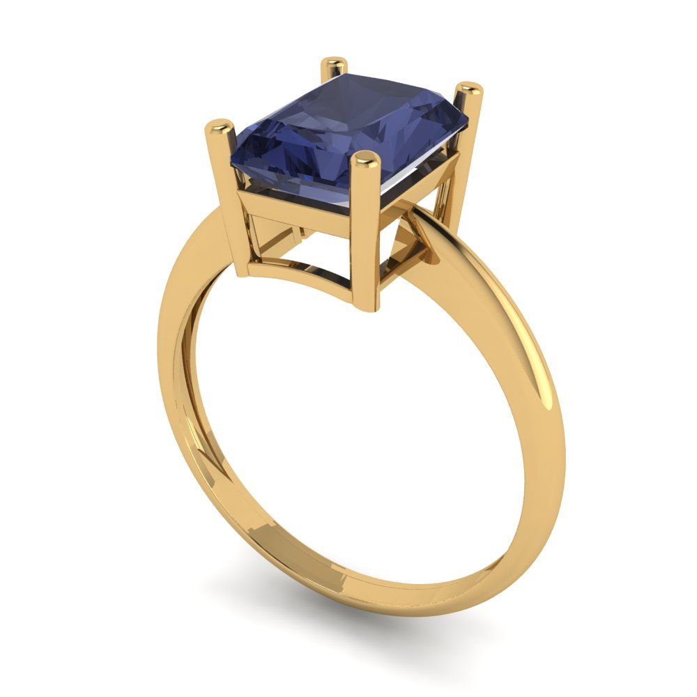 2.5 cttw Simulated Blue Sapphire Solitaire  Engagement Ring - Solid Gold (Radiant Cut,8.5x6.5mm)
