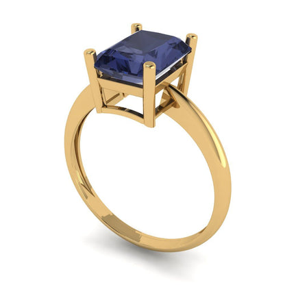 2.5 cttw Simulated Blue Sapphire Solitaire  Engagement Ring - Solid Gold (Radiant Cut,8.5x6.5mm)