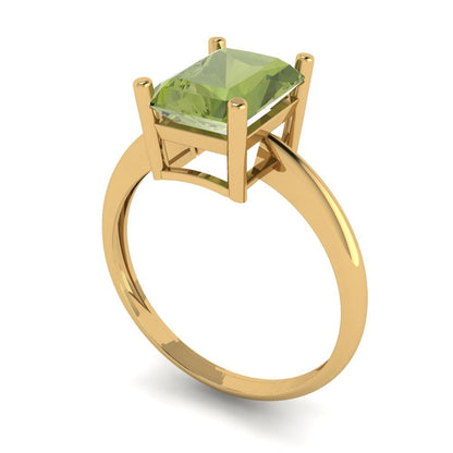 2.5 cttw Natural Peridot Solitaire  Engagement Ring - Solid Yellow Gold (VVS1, Radiant Cut,8.5x6.5mm)