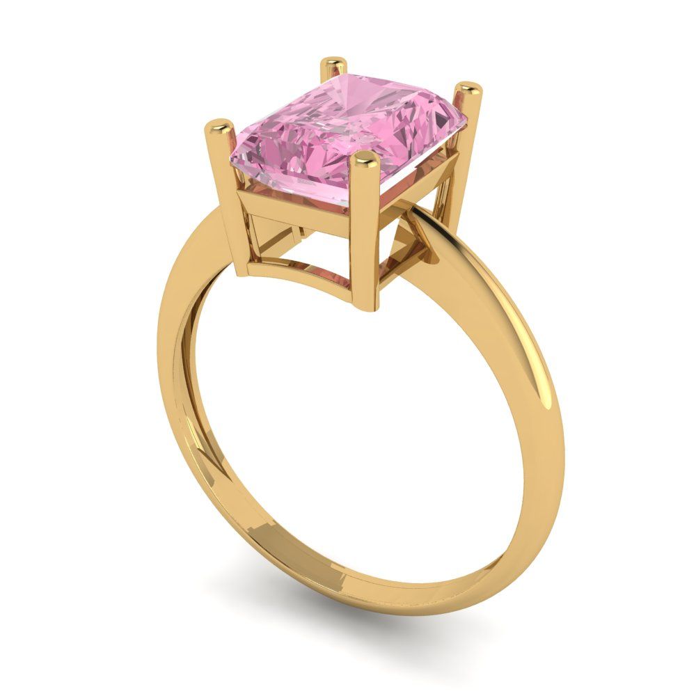 2.5 cttw Zirconia Simulated Pink Diamond Solitaire  Engagement Ring - Solid Gold (VVS1, Radiant Cut,8.5x6.5mm)