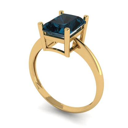 2.5 cttw Natural London Blue Topaz Solitaire  Engagement Ring - Solid Gold (Radiant Cut,8.5x6.5mm)