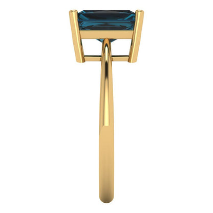 2.5 cttw Natural London Blue Topaz Solitaire  Engagement Ring - Solid Gold (Radiant Cut,8.5x6.5mm)