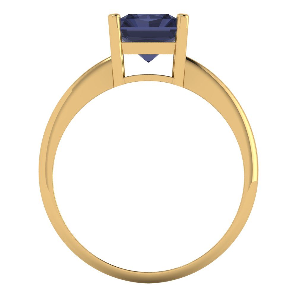 2.5 cttw Simulated Blue Sapphire Solitaire  Engagement Ring - Solid Gold (Radiant Cut,8.5x6.5mm)