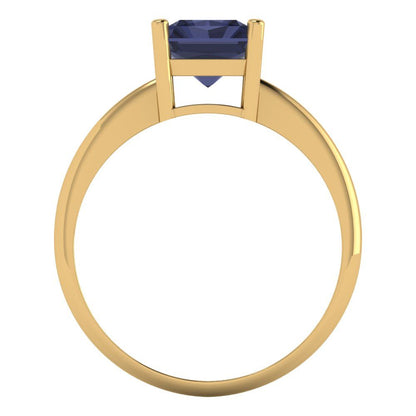 2.5 cttw Simulated Blue Sapphire Solitaire  Engagement Ring - Solid Gold (Radiant Cut,8.5x6.5mm)