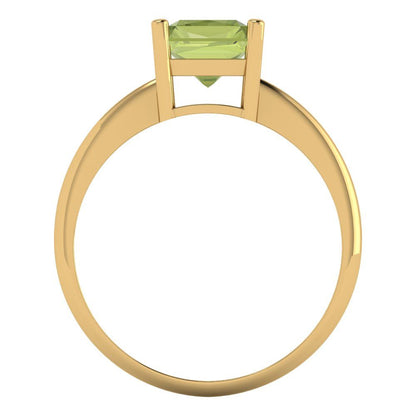 2.5 cttw Natural Peridot Solitaire  Engagement Ring - Solid Yellow Gold (VVS1, Radiant Cut,8.5x6.5mm)