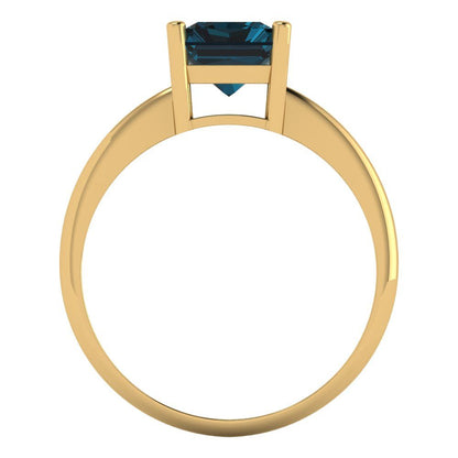 2.5 cttw Natural London Blue Topaz Solitaire  Engagement Ring - Solid Gold (Radiant Cut,8.5x6.5mm)