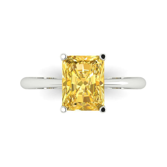2.5 cttw Natural Citrine Solitaire  Engagement Ring - Solid White Gold (VVS1, Radiant Cut,8.5x6.5mm)