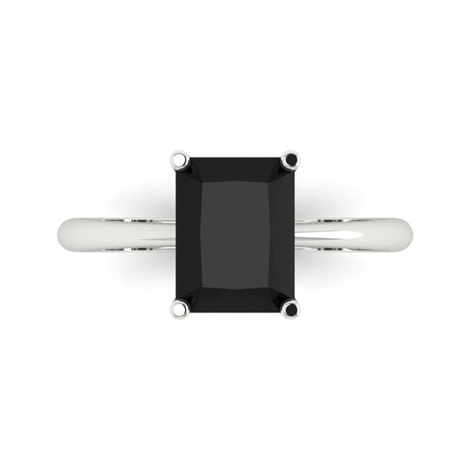 2.5 cttw Natural Onyx Solitaire  Engagement Ring - Solid White Gold (VVS1, Radiant Cut,8.5x6.5mm)